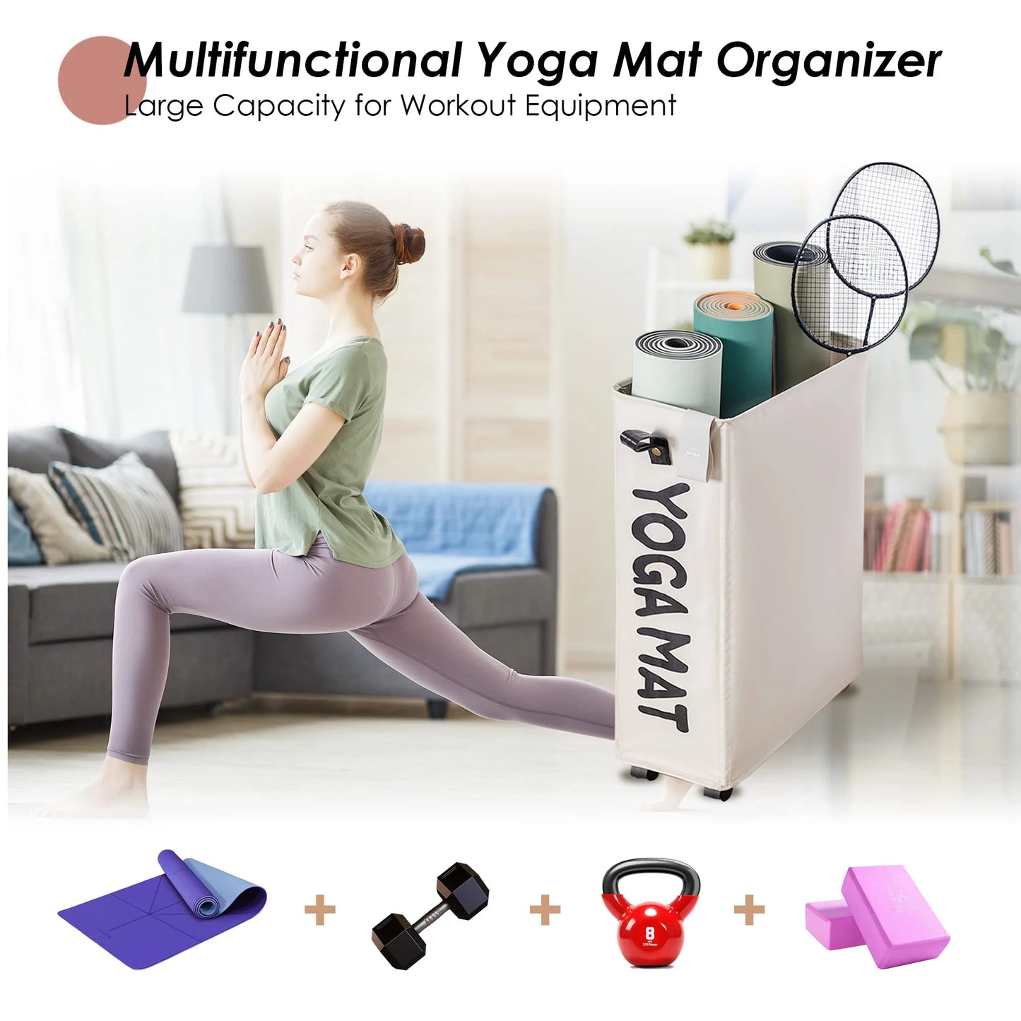Large Yoga Mat Storage Rack with Wheels - Organize Your Home Gym in Style!