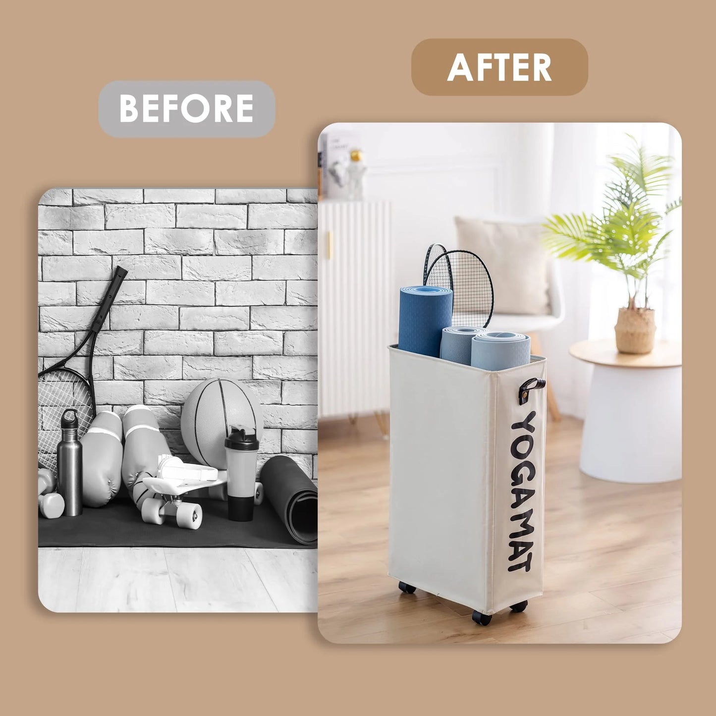 Large Yoga Mat Storage Rack with Wheels - Organize Your Home Gym in Style!