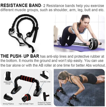 Ultimate 17-in-1 Ab Roller Wheel Kit - Complete Home & Gym Workout Equipment with Resistance Bands, Knee Mat, Jump Rope, and Push-Up Bar for Core Strength - Unisex Design in Red