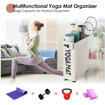 Large Yoga Mat Storage Rack with Wheels - Organize Your Home Gym in Style!