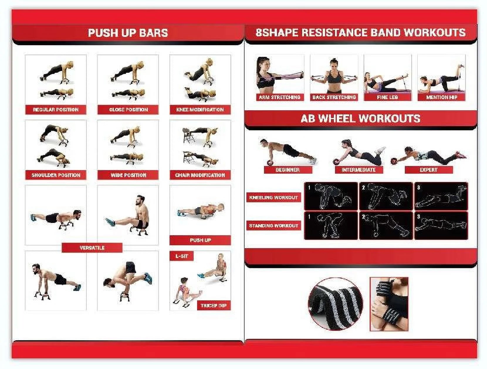 Ultimate 17-in-1 Ab Roller Wheel Kit - Complete Home & Gym Workout Equipment with Resistance Bands, Knee Mat, Jump Rope, and Push-Up Bar for Core Strength - Unisex Design in Red