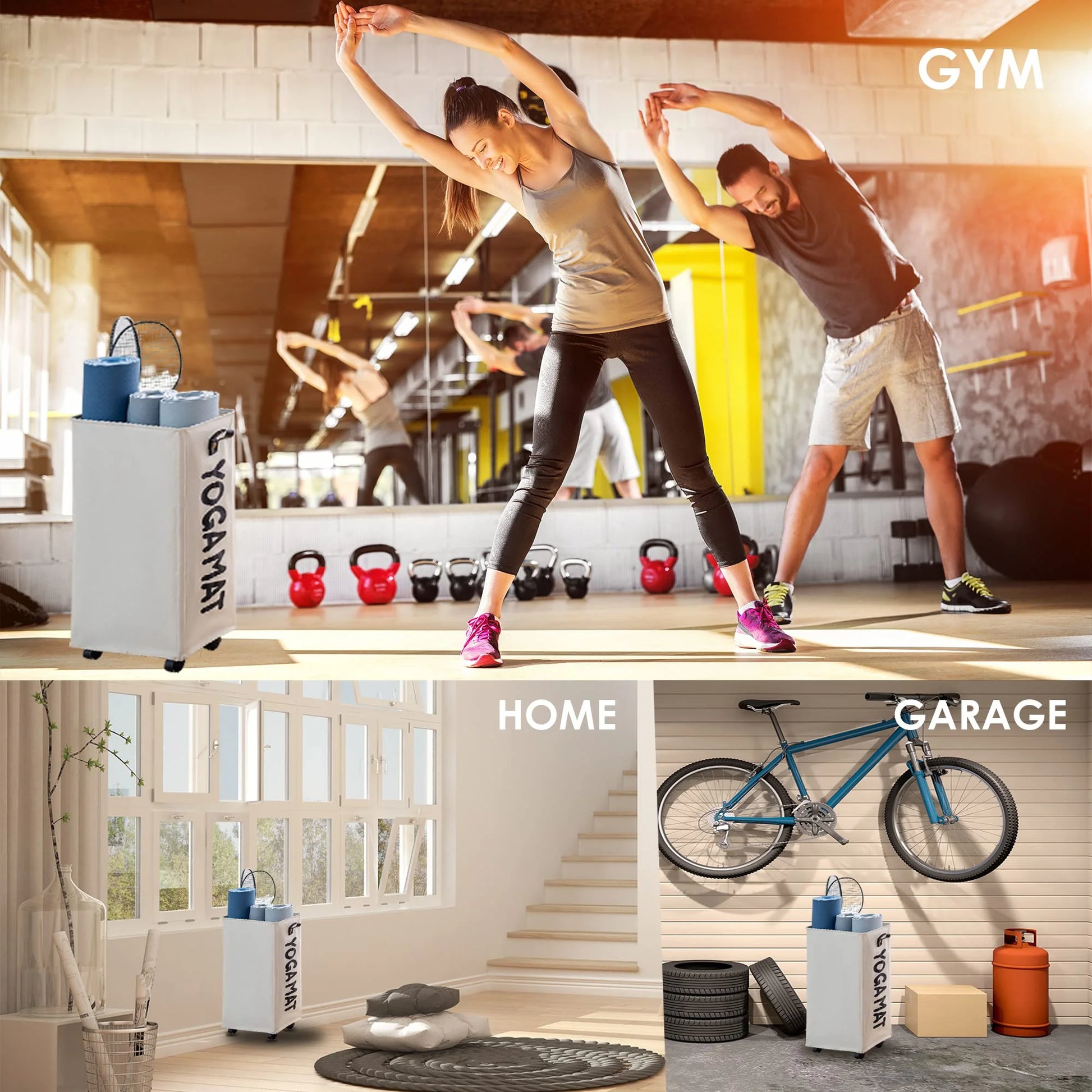 Large Yoga Mat Storage Rack with Wheels - Organize Your Home Gym in Style!
